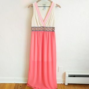Flying Tomato Coral Aztec Boho V Neck Maxi Dress M